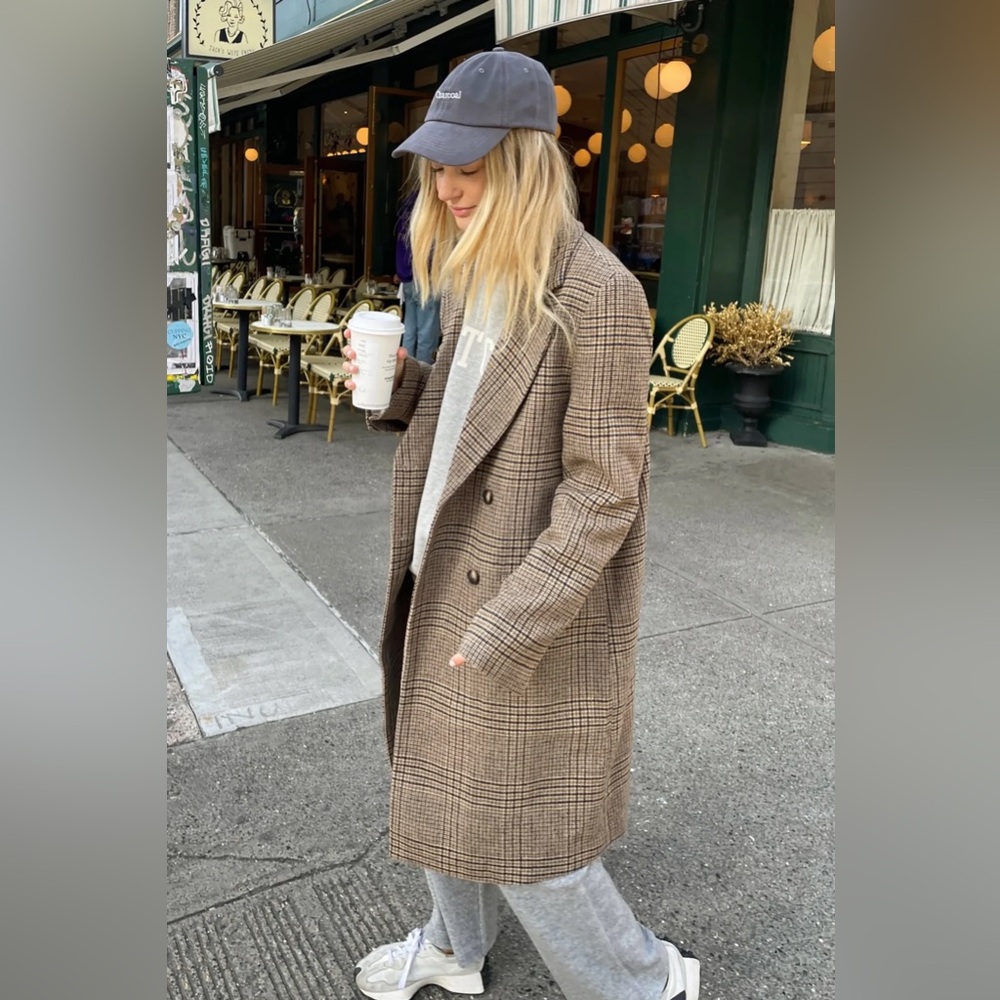 OAK + FORT PLAID WOOL BLEND DOUBLE-BREASTED COAT NWOT